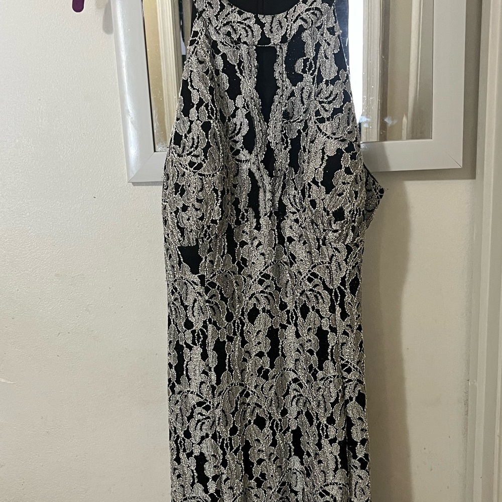 Elegant Black and White Lace Maxi Dress